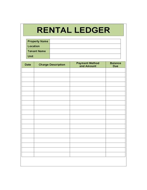 Rental Ledger Template Excel