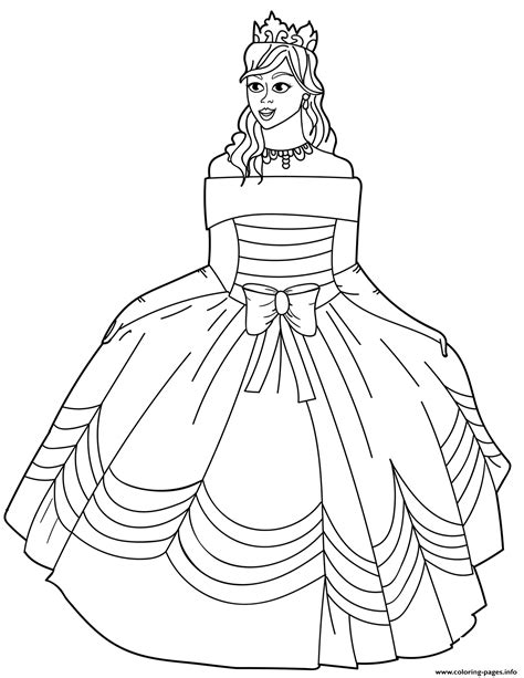 Princess In Ball Gown Off The Shoulder Dress Coloring Page Printable
