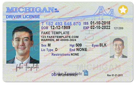 Michigan Driver License Template V1 Fake Michigan Drivers License