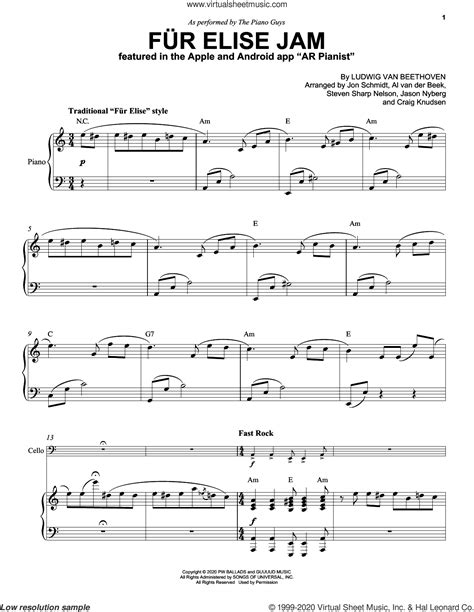 Fur Elise Jam Sheet Music For Cello And Piano Pdf Interactive