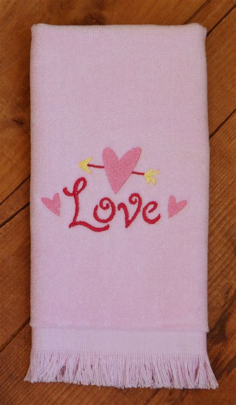 Valentines Day Fingertip Towel With Embroidered Love And Hearts