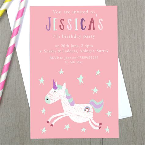 Personalised Unicorn Childrens Party Invitations By Molly Moo Designs
