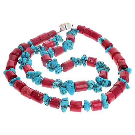 AJD Huge Howlite Turquoise And Natural Red Coral Necklace At 1stDibs