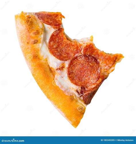 Bitten Fresh Tasty Pepperoni Pizza Slice Isolated On White Background