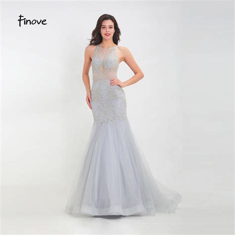 Finove Prom Dress 2019 Long Fully Beaded Elegant O Neck Mermaid Tulle