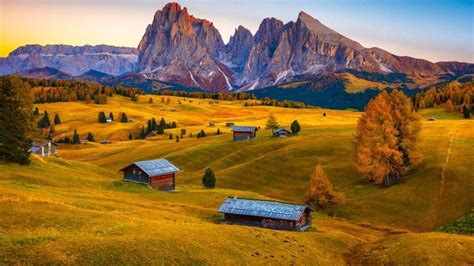 Pasture With Typical Alpine Hut Dolomites Alps Trentino Alto Adige