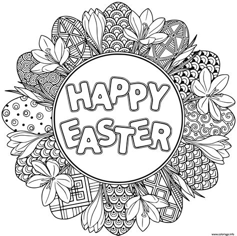 Coloriage Happy Easter Joyeuse Paques Mandala Dessin Paques à imprimer