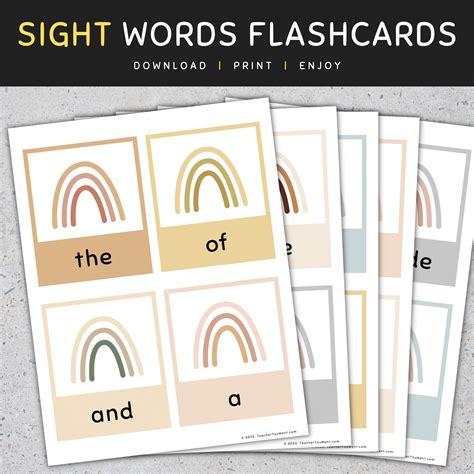 Fry Sight Word Flash Cards 1st 100 Boho Rainbow Sight Words Set 3
