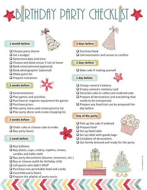 1st birthday party checklist printable printable word searches
