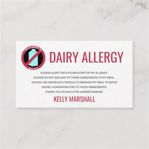 Dairy Allergy Alert Restaurant Chef Card Zazzle Dairy Allergy Chef