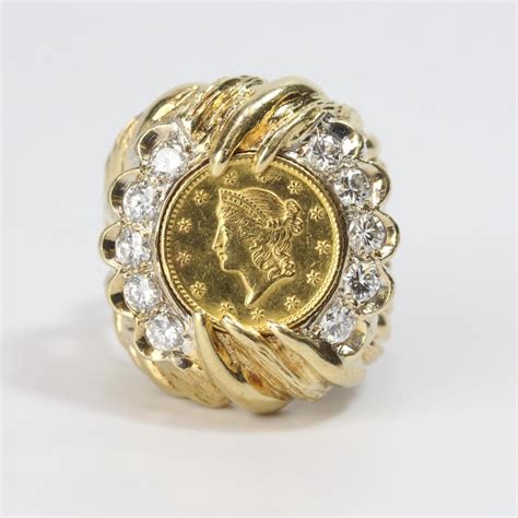 14k Gold 120ct Tw Diamond And Liberty Head Gold Coin Ring Evaluated
