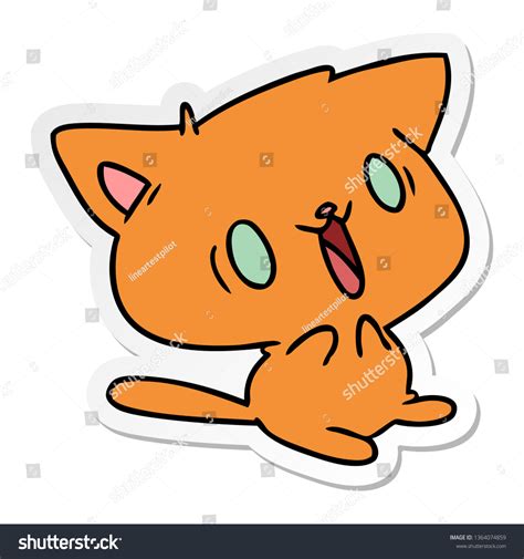 Sticker Cartoon Illustration Of Cute Kawaii Cat Royalty Free Stock