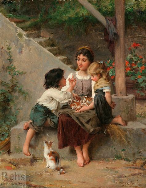 Playing With The Kittens Emile Munier 1840 1895