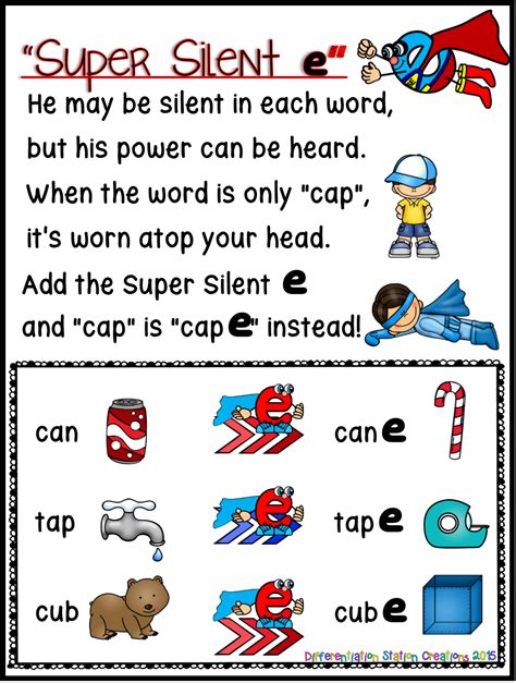 Super Silent E Free Anchor Chart In Color And Black And White Rhyme