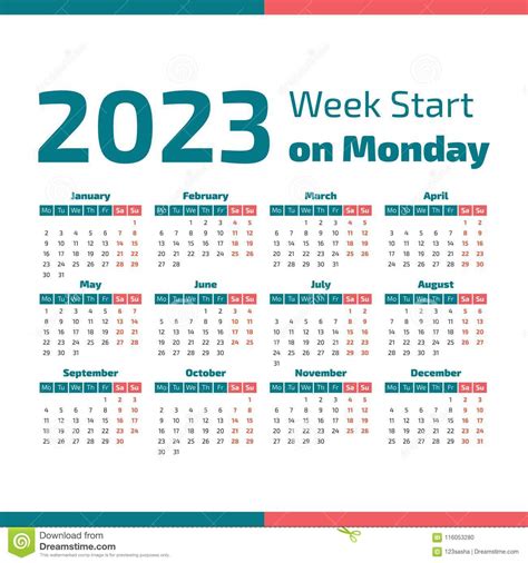 Simple 2023 Year Calendar Stock Vector Illustration Of English 116053280