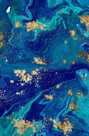 Navy Blue Gold Glitter Liquid Marble Abstract Artwork Photographic