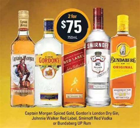 Captain Morgan Spiced Gold Gordon S London Dry Gin Johnnie Walker Red Label Smirnoff Red Vodka