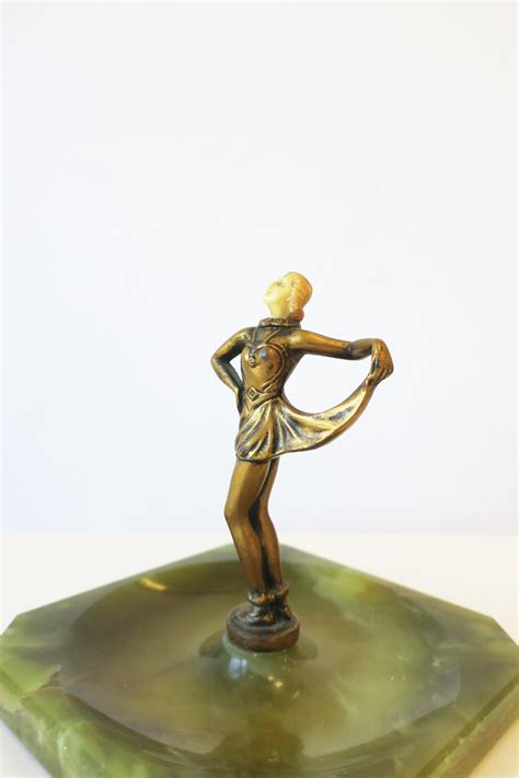 Art Deco Female Bronze Dancer Sculpture And Onyx Marble Catchall For Sale At 1stdibs Onyx