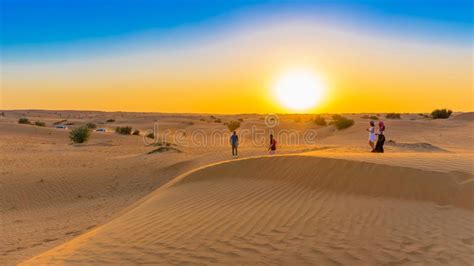 Dubai United Arab Emirates December 13 2018 Sunset Over Sand Dunes