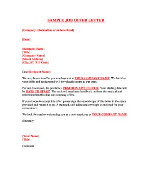 Free Editable Job Offer Letter Templates In Ms Word Doc Pdffiller