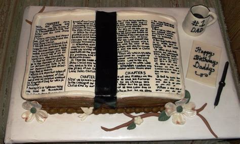 Pastor appreciation a full sheet cake iced with white chocolate buttercreme and decorated with a rice krispie treat bible covered with mmf. Pastor Birthday cake (With images) | Cake, Themed cakes, Food