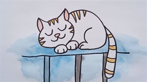 How To Draw Sleeping Cat Easy Cartoon Drawing And Colouring Youtube