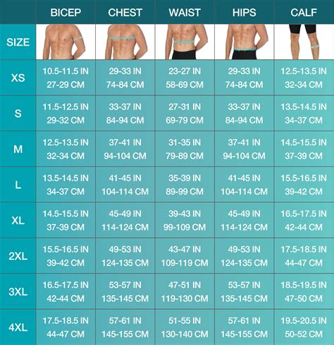 Chest And Waist Size Chart