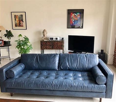 Sven Oxford Blue Sofa Leather Sofa Living Room Blue Leather Sofa