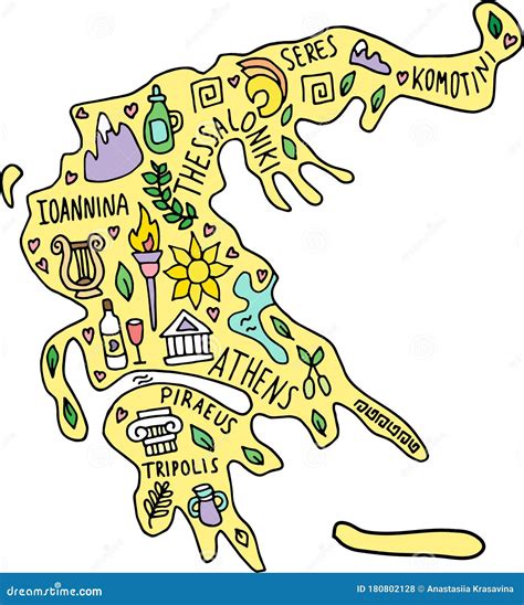 Mapa Da Grécia De Rosca Colorida Desenhada à Mão Cartoon E Cartoon