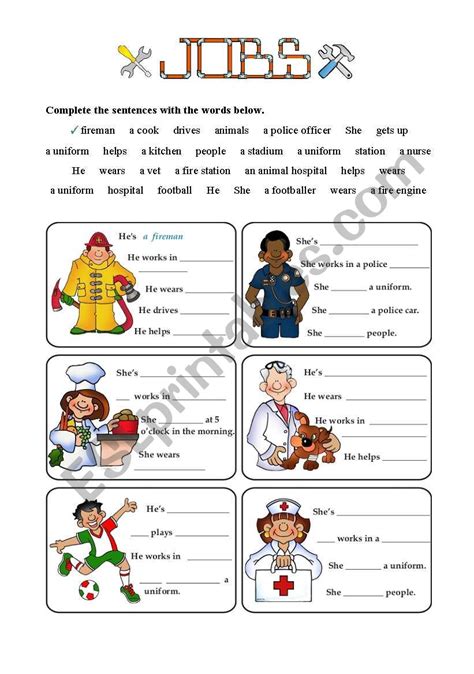 Jobs Job Factfiles 4 Of 7 Worksheet Las Profesiones En Ingles