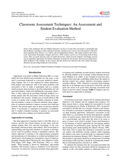 Pdf Classroom Assessment Techniques An Assessment And Student