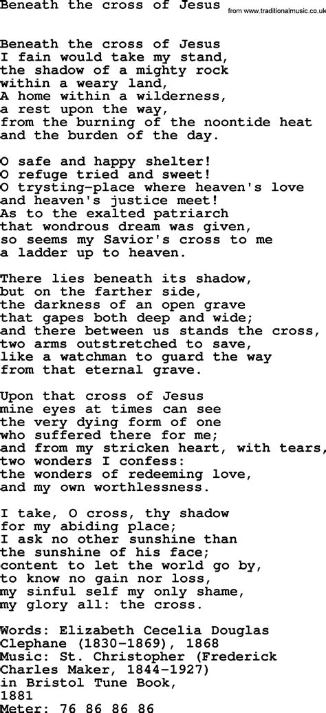 Lent Hymns Song Beneath The Cross Of Jesus Lyrics Midi Music And PDF