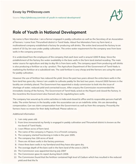 Role Of Youth In National Development Phdessay Com