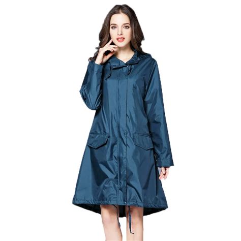 מעילי גשם 6 Colors Waterproof Women Raincoat Hooded Long Rain Jacket