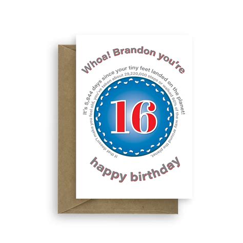 Funny 16th Birthday Card For Boy For Girl Unique Edit Name 16 Etsy