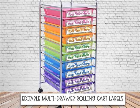 Editable Labels For Rolling Cart Unit 10 Drawer Rolling Cart Etsy