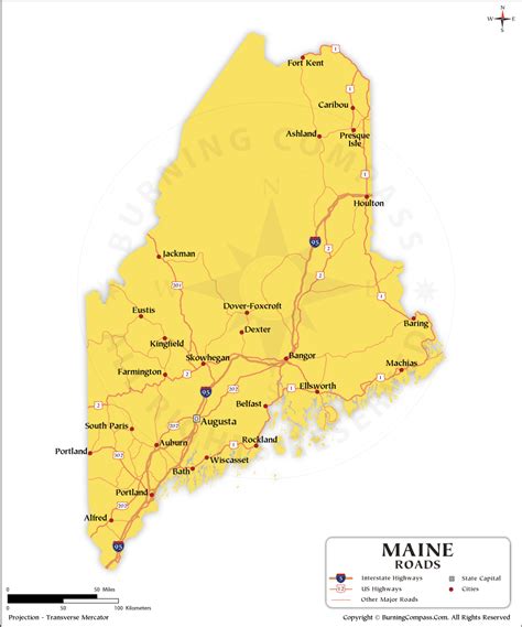 Maine Road Map With Interstate Highways And Us Highways