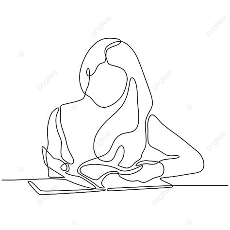 Continuous One Line Drawing Teenager Girl Reading Book Vector Illustration Minimalist Concept
