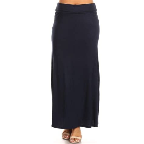 Moa Collection Womens Plus Size High Waist Foldable Elastic Band Relaxed Fit Solid Maxi Skirt