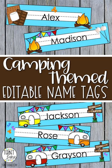 Editable Desk Name Tags Camping Theme Classroom Desk Name Tags
