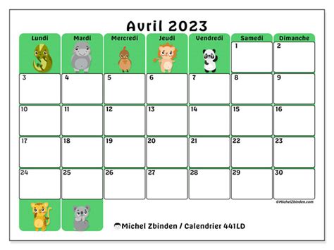 Calendrier Avril 2023 à Imprimer “481ld” Michel Zbinden Be