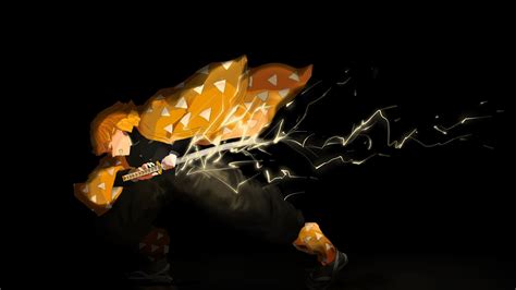 Demon Slayer Zenitsu Agatsuma With Lightning Sword With Black