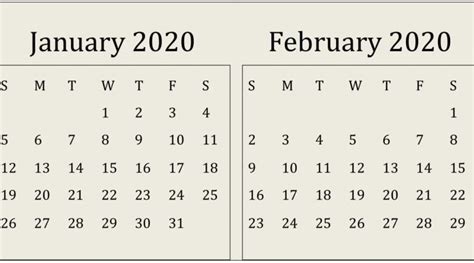 January February 2020 Calendar Print Online Latest Printable Calendar