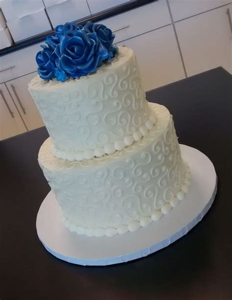 2 Tier Wedding Cake With Blue Flowers 356