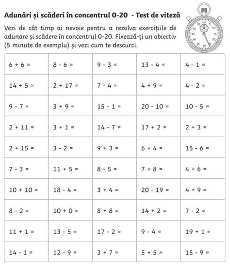 Adunarea și Scăderea 0 20 Online Worksheet For Clasa Pregătitoare You