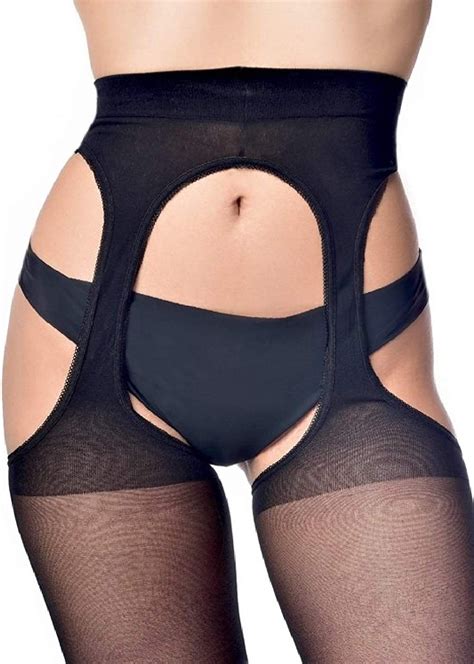 Sexy Black Seamed Suspender Tights Crotchless Plus Size Xl 10 12 14 16