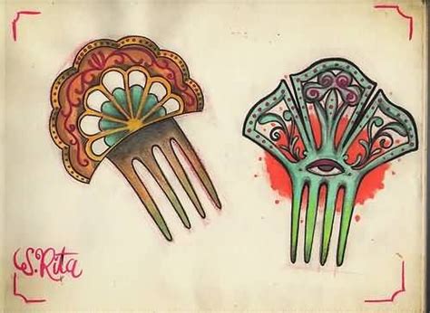 In One Hair Comb With Nice Shaped Comb Traditional Comb Tattoo Design