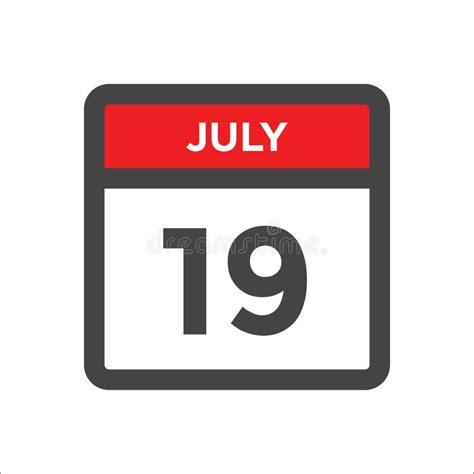 July 19th Day 19 Of Monthsimple Calendar Icon On White Background