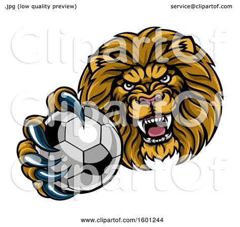 Clipart Of A Tough Lion Monster Mascot Holding Out A Soccer Ball In One