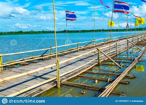 The Bamboo Bridge In Kwan Phayao Lake Stock Image Image Of Bridge